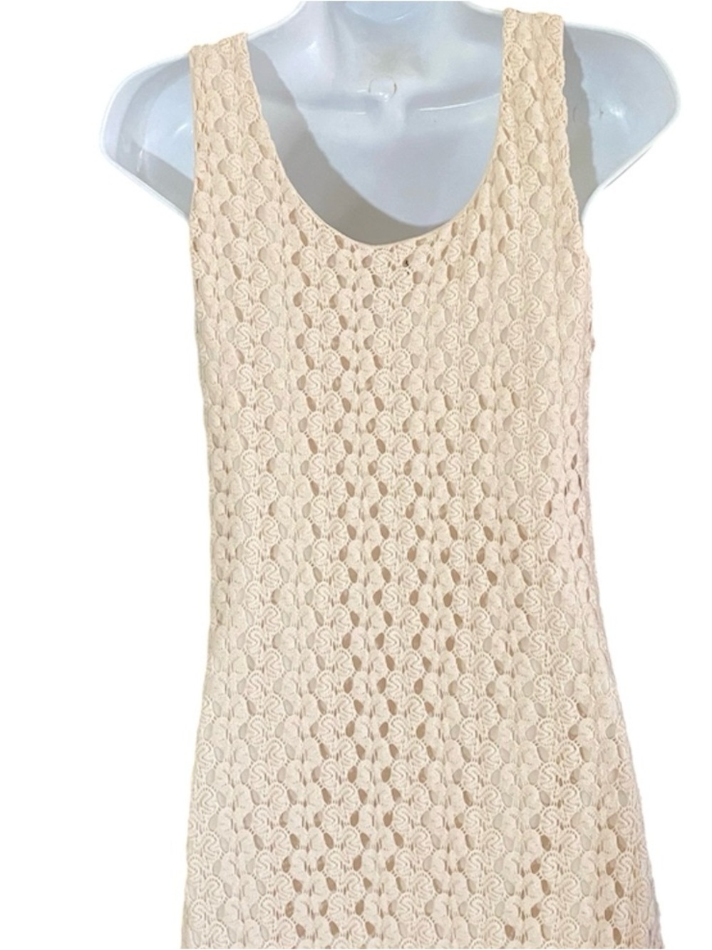 Forever 21 Cream Crochet Knit Maxi Dress M Boho Resort Festival - Picture 8 of 11